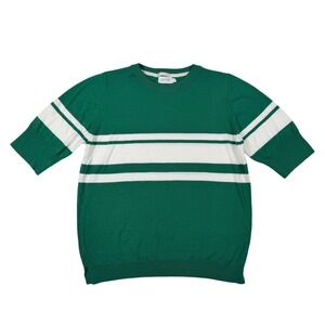 Mer Sea Striped Sweater Womens XL Green White Short Sleeve Excellent Ribbed Knit